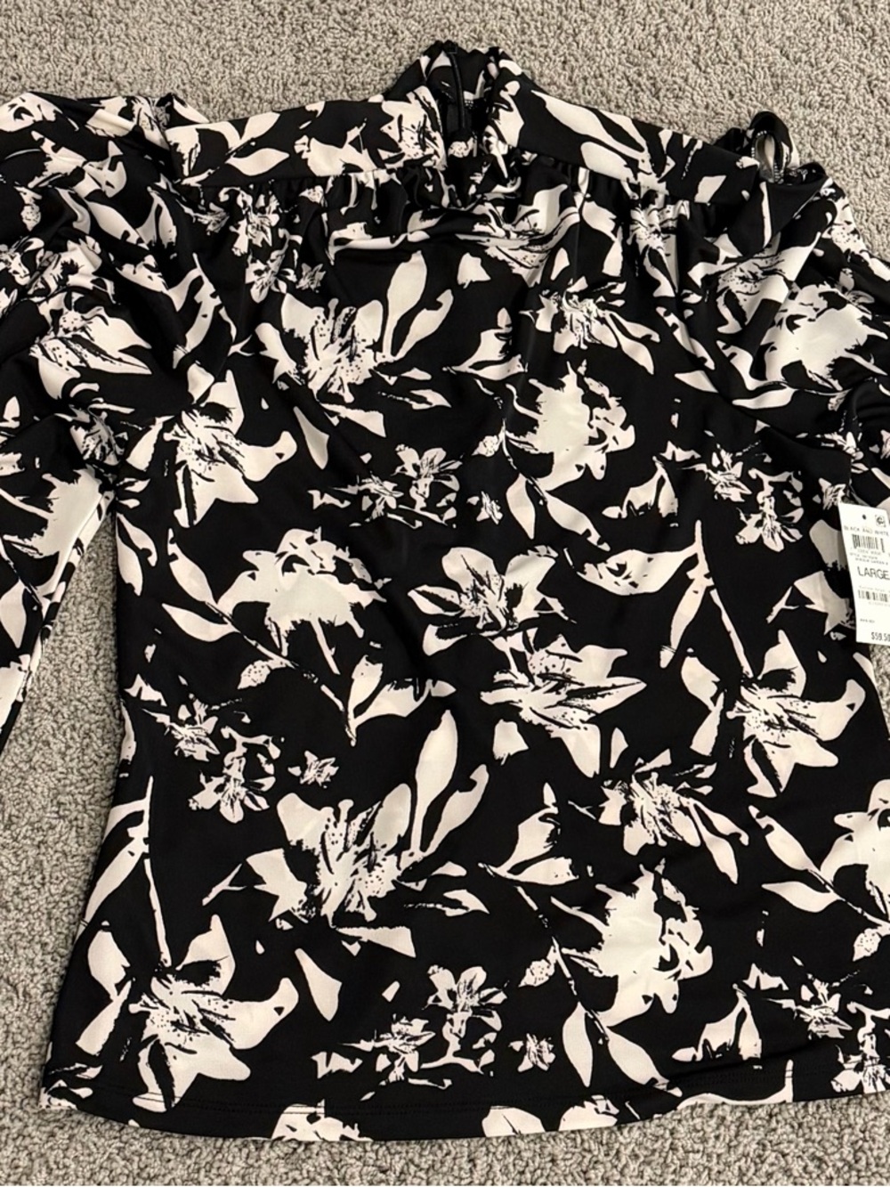 INC International Concepts Black and White Floral Off-Shoulder Blouse